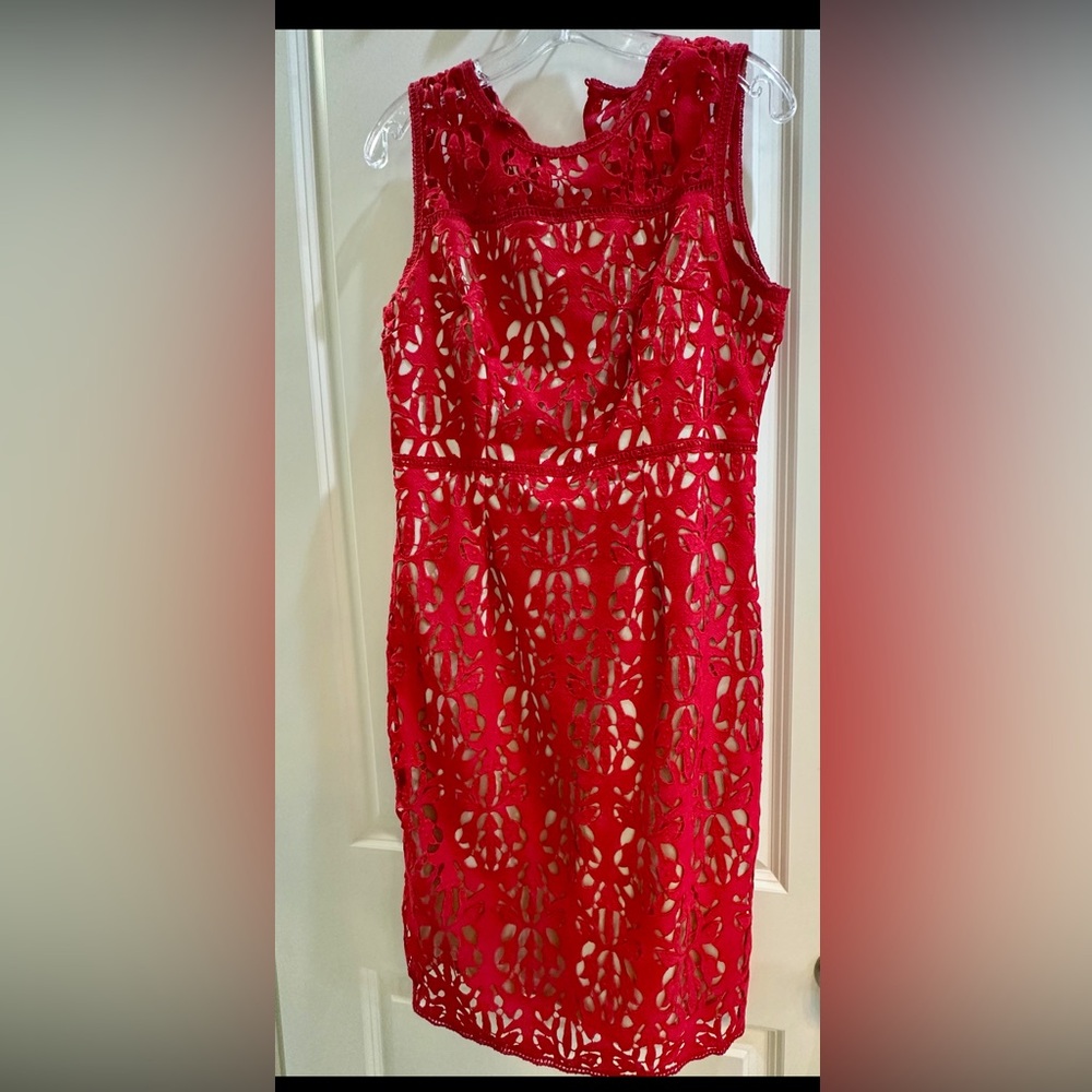 Worthington Women's Red/ Beige Lace Lined Dress Size 12 Sleeveless